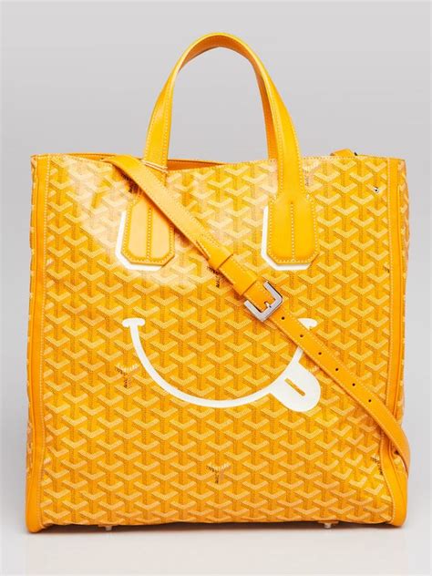 Yellow Chevron Print Coated Canvas Voltaire Smile Tote Bag